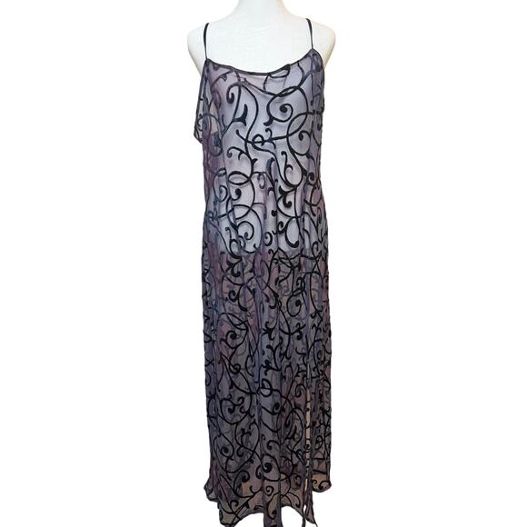 Vintage 90s Victoria’s Secret Burnout Velvet Sheer Purple Long Slip/Gown Large - Picture 4 of 12